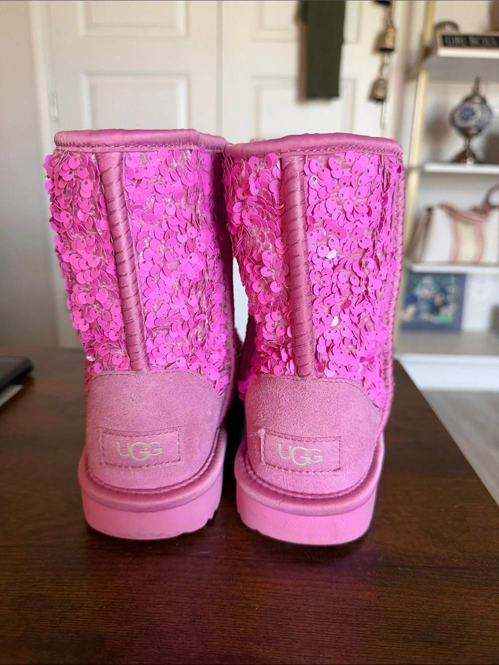 UGG Kids Pink Sequin Classic Short Boots